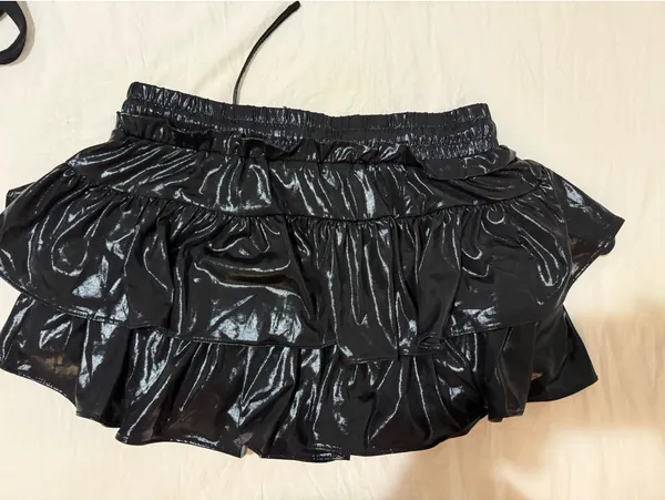 Palmetto Moon Black ruffle leather skirt - Image 2
