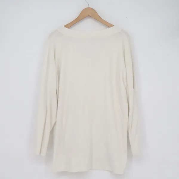 Old Navy Plush Tee Womens XL Cream Ribbed V-Neck Long Sleeve Oversized Top - Image 4
