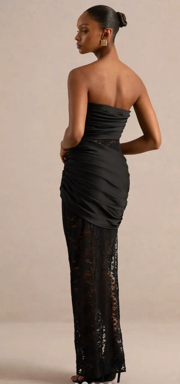 Club L London Black Lace And Satin Bandeau Maxi Dress US 2 NWT Coquette LBD - Image 2