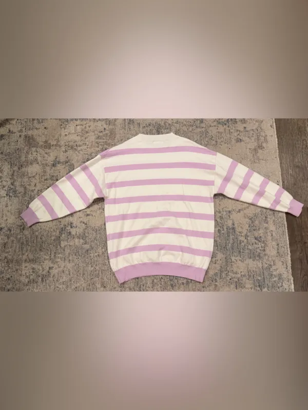 Final price Q2 White and Light Lavender Striped Crewneck Sweater - Image 4