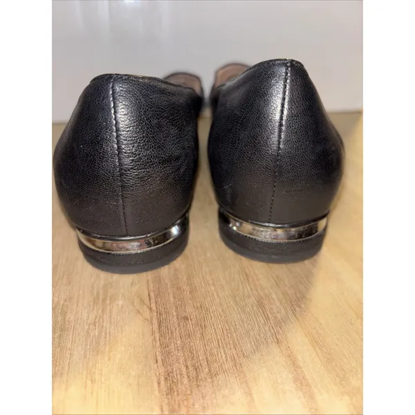 Sz 6 Black Leather Franco Sarto Loafers Silver Accent On Heel - Image 7