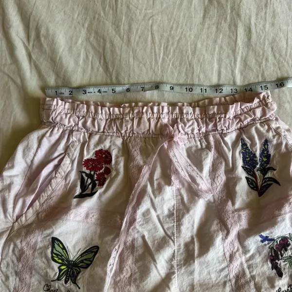 Lyrebird Pink Cottagecore Whimsy Cotton Embroidered Floral Lace Bermuda Shorts M - Image 7
