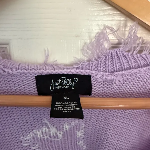 Just Polly Lavender V-Neck Sweater with Butterfly Design - Image 2