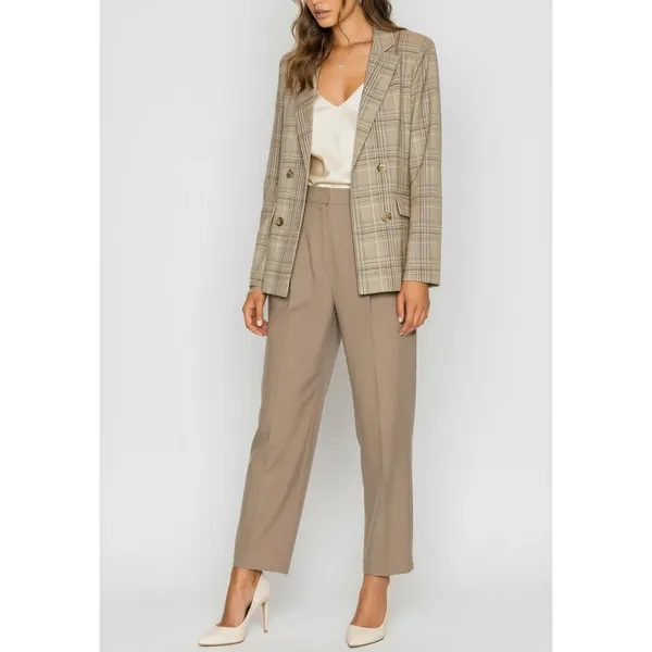 MAJORELLE Rhea Double-Breasted Blazer, Tan Plaid, XL - Image 3