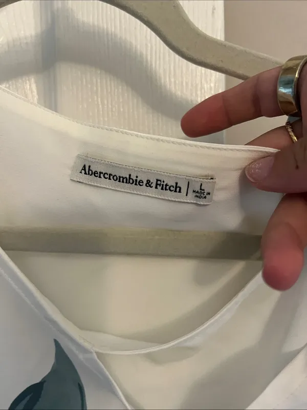 Abercrombie & Fitch White Tank Top with Teal Floral Print - Image 3