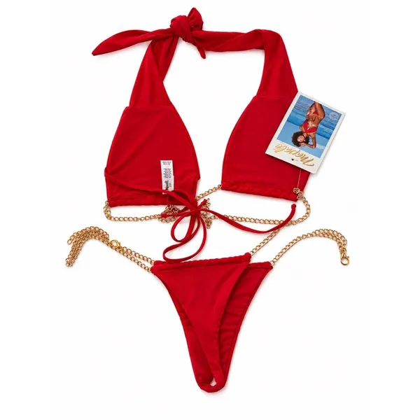 Mapale Red Gold Chain Bikini Set Multiway Adjustable Resort Collection S/M NWT Size undefined - Image 6