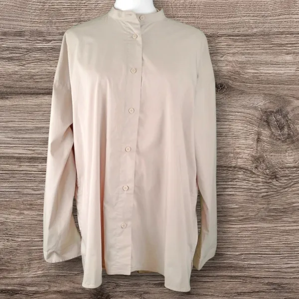 Lululemon All Days Tan Mandarin Collar Button Down Shirt Sz 8 Lagen Minimalist - Image 2