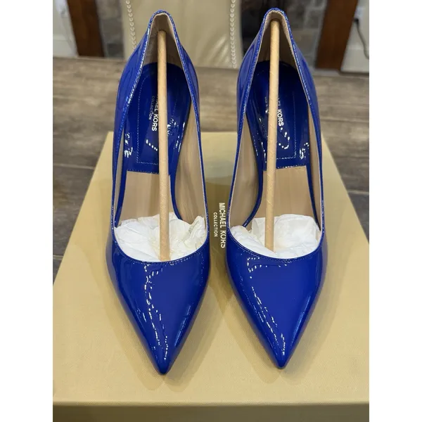 Michael Kors Collection Gretel Runway Patent Shoe Lapis Size 37.5 US 7.5 Heel - Image 4