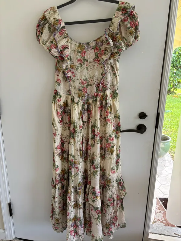LOVESHACKFANCY EXLEY MIDI SHINNING JEMSTONE DRESS floral cottagecore lace - Image 4