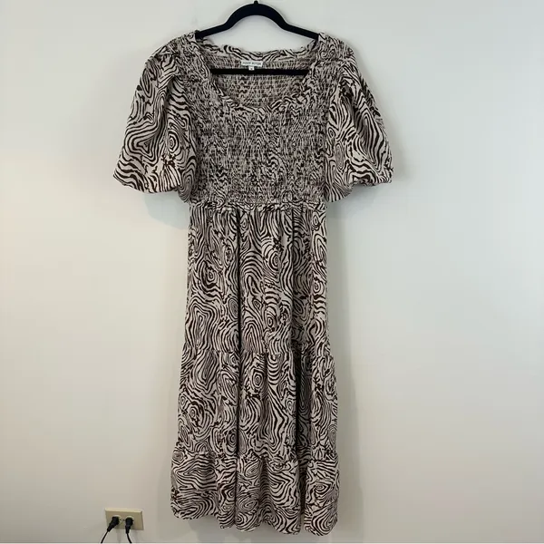 Anthropologie Moon River Smocked Puff Sleeve Midi Dress Swirl Print Medium - Image 2