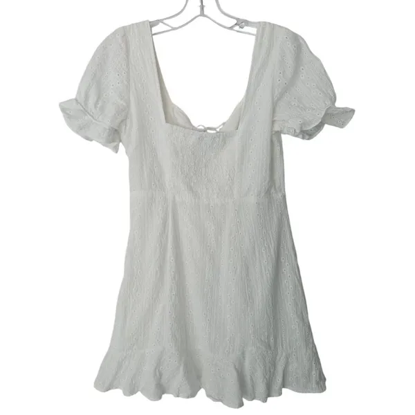 LULUS Rapunzel White Eyelet Lace Mini Dress‎ Medium - Image 4