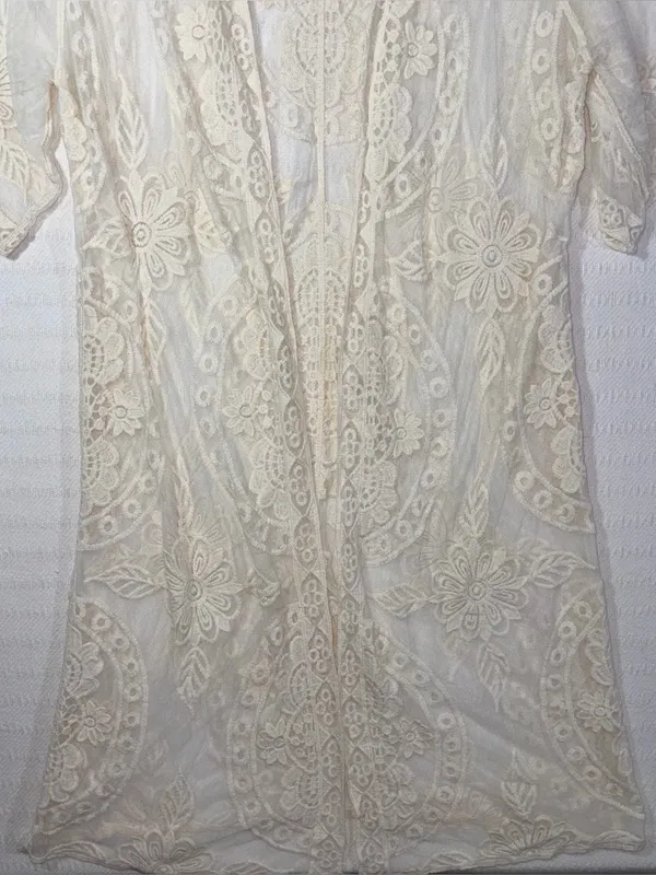 Open Lace Ivory Festival Mesh Kimono Top Size M Relaxed Boho Country Cowgirl - Image 4