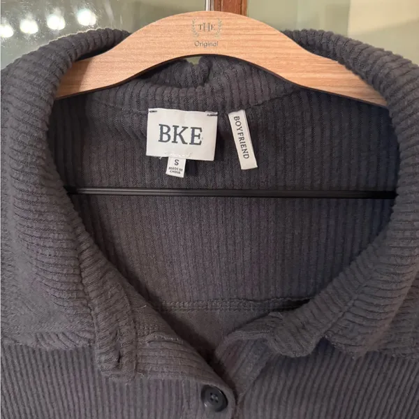 BKE Buckle Charcoal Grey Ribbed Boyfriend Layering Button-Up Shirt Jacket Small - Image 2