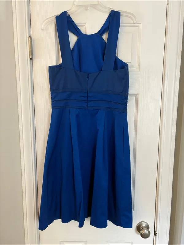 David's Bridal Royal Blue Satin Halter Criss Cross Dress Size 8 Bridesmaid - Image 3