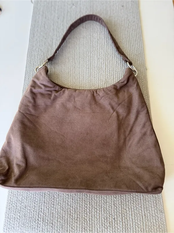 Bella Russo Taupe Brown Faux Suede Hobo Shoulder Bag Silver Accents - Image 4