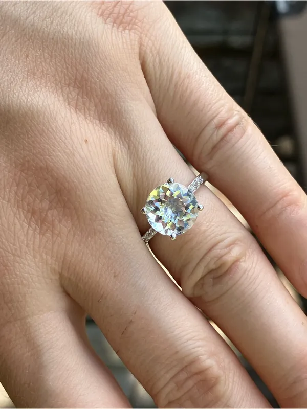 Genuine White Quartz Sterling Silver Ring Size 6 - Image 3