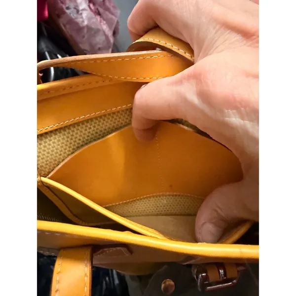 Dooney & Bourke Womens Bucket Bag Medium Yellow Leather Vintage Shoulder Tote - Image 11