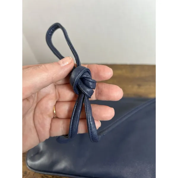 Vintage Navy Blue Shoulder Bag Clutch Purse Korea Snap Closure Retro Handbag Mod - Image 12