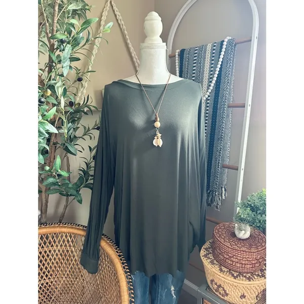 Free People Shimmy Shake Tunic Top Army Green Ribbed Open Back Boho - Image 3