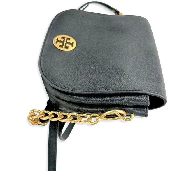 Tory Burch | One Size | Everly Black Pebbled Leather Flap Saddle Bag - Image 2