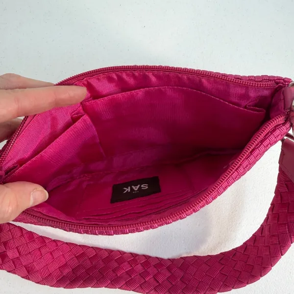 Vtg Y2K The Sak Small Pink Woven Shoulder Bag‎ Silver Zipper Femme Twee Crochet - Image 11