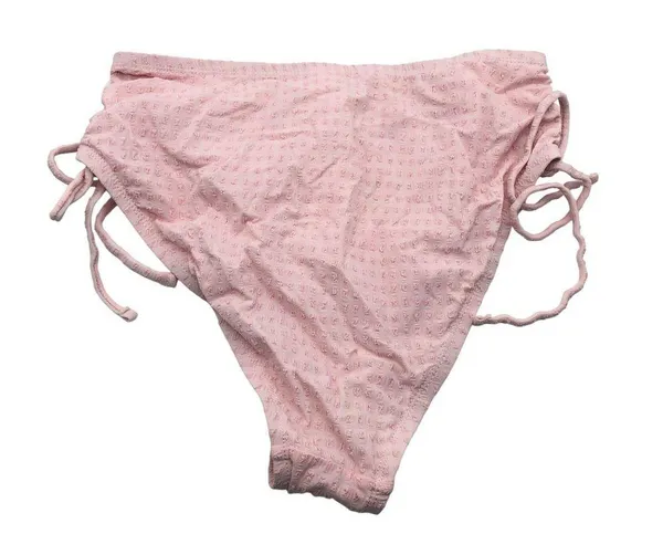 Sea Angel Bikini Bottoms High Rise Ruched Tie Sides Textured Pink M - Image 4
