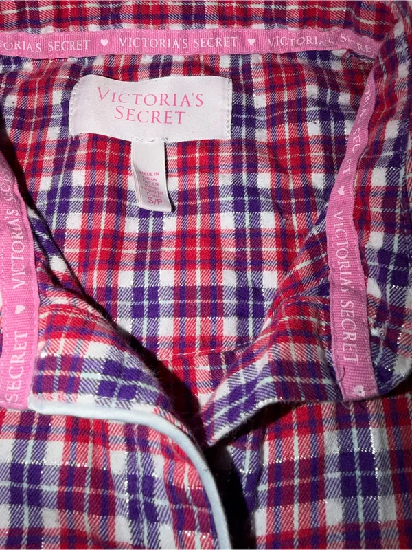 Victoria's Secret Red, Purple & White Plaid Sleep Top&Pants Pj’s Size-S - Image 2