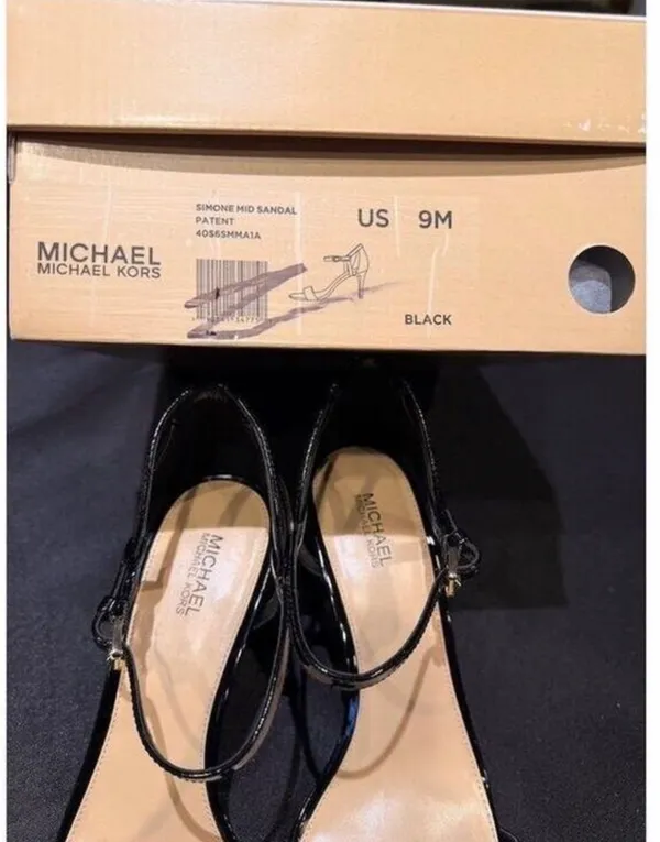 The Michael Kors Women Simone Mid Sandal Shoes in Black size 9 in box - Image 8