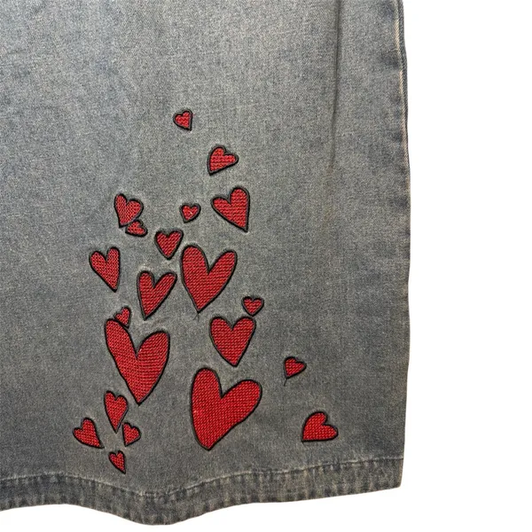 VICI Denim Heart Embroidered Mini Dress Blue Short‎ Sleeve Sz XS Valentine Art - Image 4