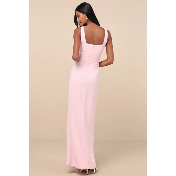 NWT Lulus Glamorous Disposition Light Pink Ruched Maxi Dress Bridesmaid Size XL - Image 3