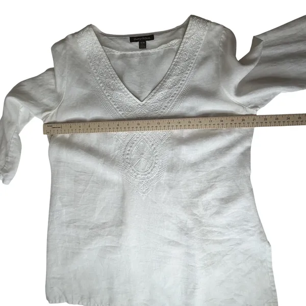 Tommy Bahama White Linen Embroidered V-Neck Tunic Top Medium Coastal Beachy - Image 12