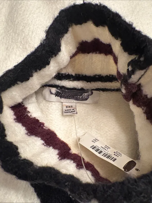 Madewell Ribbed-Trim Mockneck Sweater jet black stripe super soft Size XXS NWT - Image 7