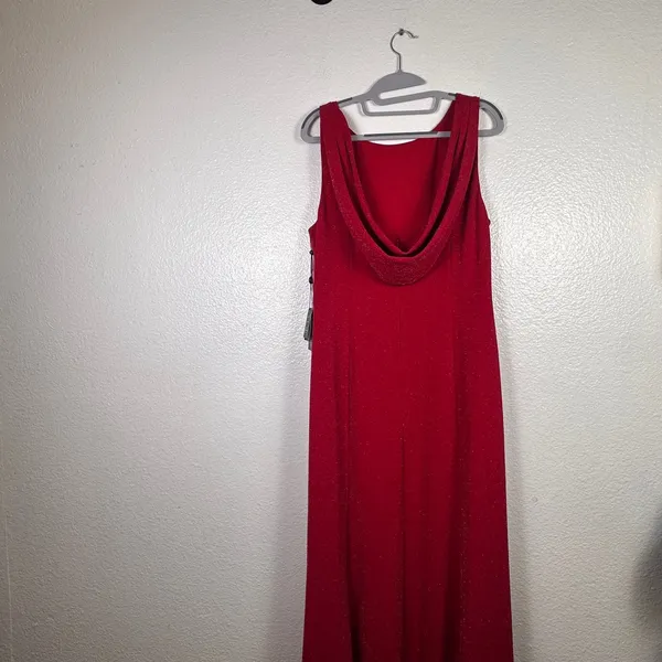 Adrianna‎ Papell Metallic Knit Cowl Back Gown True Red Womens 14 NWT - Image 7