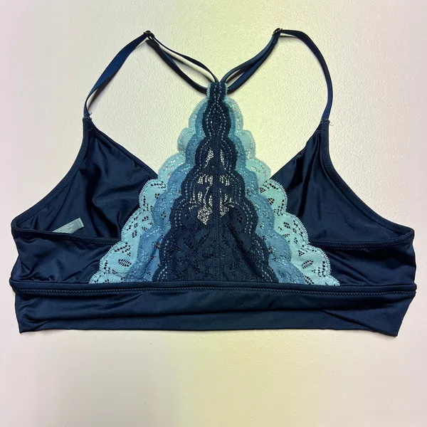 Aerie Navy Blue Lace Strap Bralette Womens Large Ajustable Lined Racerback - Image 3