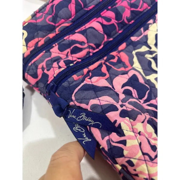 Vera Bradley‎ Crossbody Bag Quilted Floral Zipper Pockets Boho Navy Pink 11x11" - Image 3