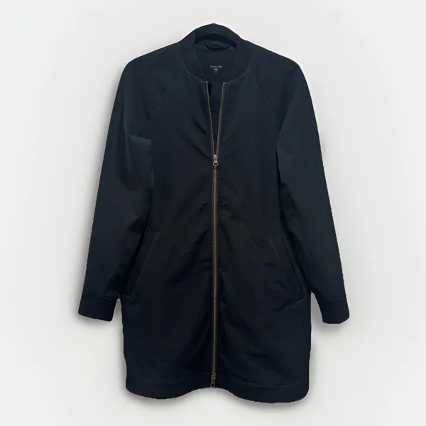 Garnet Hill‎ Size XS Black Longline Bomber Full Zip Jacket Water-Resistant Coat - Image 3