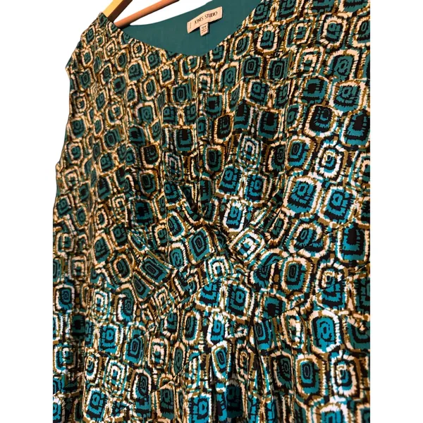 Jones Studio Green V-Neck Gathered‎ Front Geometric Midi Dress Womens 16W Retro - Image 6