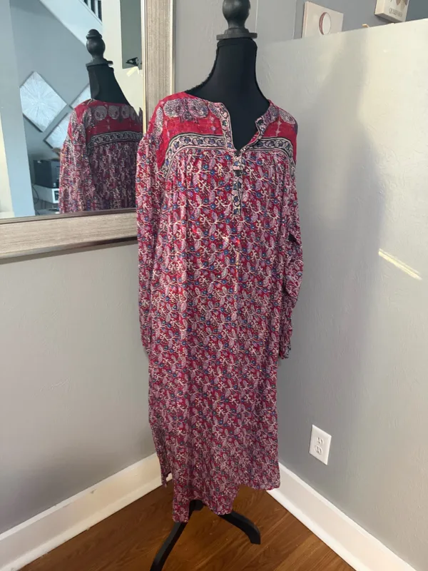 VTG Desiree Boho Whimsical Festival Metallic Floral Lightweight Sheer Maxi Dress medium 40. - Image 7
