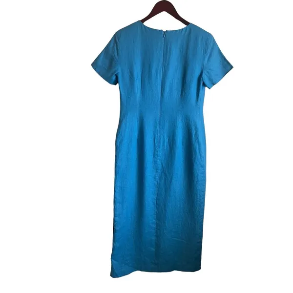 VTG Talbots‎ Women Irish Linen Midi Dress 4 Blue Sheath Career Timeless Classic - Image 2