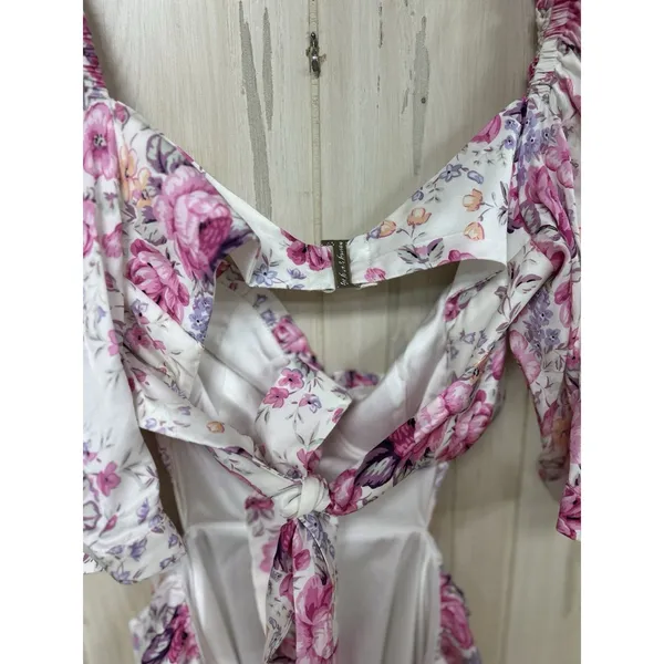 For Love & Lemons Lucia Floral Cutout Puff Sleeve Pink Mini Dress Size S New - Image 7