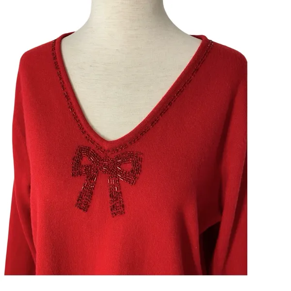 VINTAGE NORTON MCNAUGHTON Beaded Christmas Bow Sweater - Image 4
