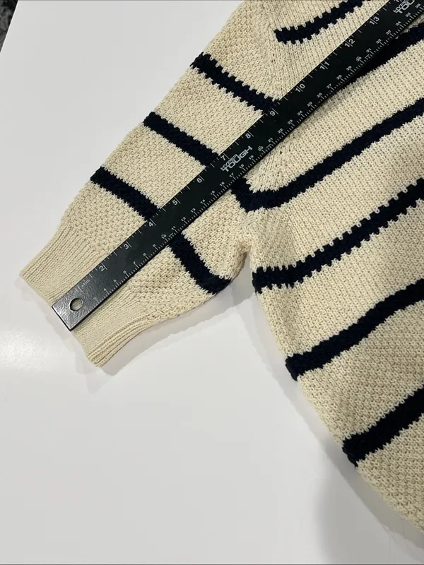 NEW Vero Moda Vmazing VNeck Pullover Cream & Navy Stripe Knit Crop Sweater sz XL - Image 6