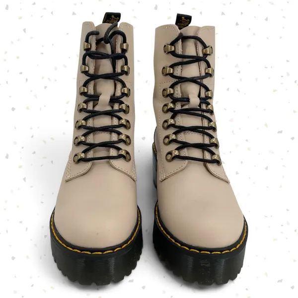 Dr. Martens Leona Boots Vintage Taupe Cream Lace Up Platform Heels Fall Size 7 - Image 7