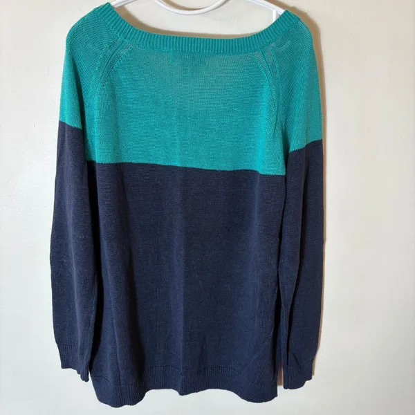Banana Republic Colorblock Sweater Teal Navy Long Sleeve‎ Knit Top Large - Image 5