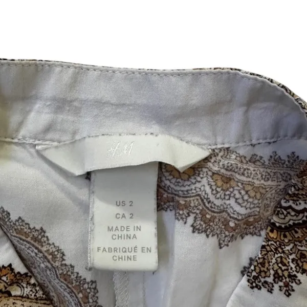 H&M Women Paisley Hi-Low Maxi Dress White Brown Boho Short Sleeve Size 2 | 0116 - Image 3