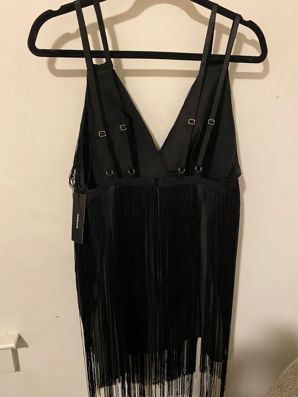 Shake it Out Black Fringe Bandage Mini Dress NWT black - Image 6