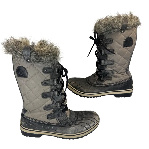 Sorel Winter Boots Womens‎ 12 Gray Quilted Waterproof Faux Fur Lace Up Snow - Image 9