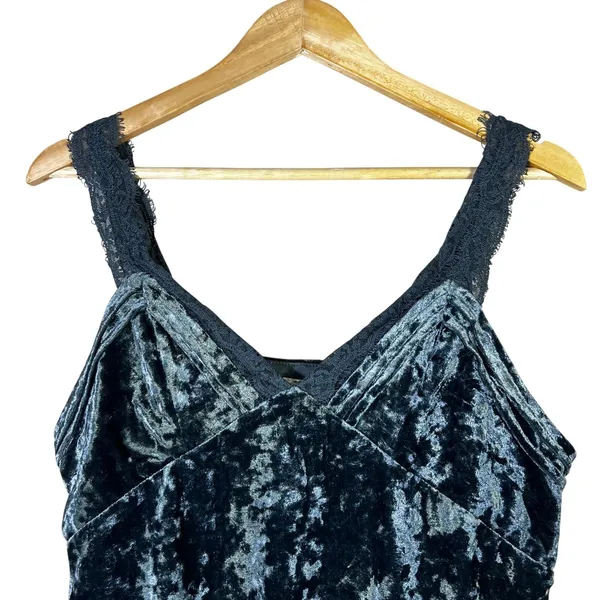 Entro Crushed Velvet Lace Trim Camisole Top Teal Blue Whimsigoth Strappy Size L - Image 2