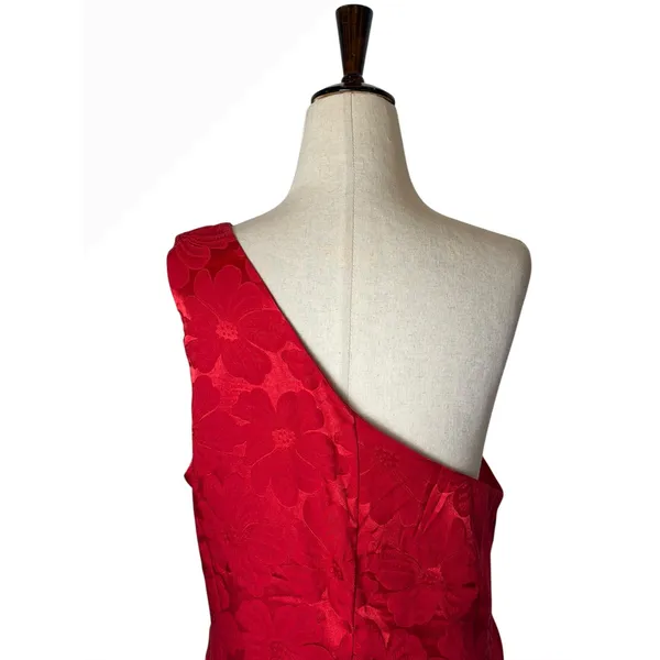 Lulus Chasing Desire Satin Jacquard Maxi Dress Women XL‎ Red Floral One Shoulder - Image 7