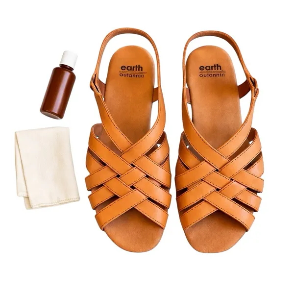 Earth Origins Berri Fisherman Slingback Sandals Tan Leather Comfort Est Size 9 - Image 2
